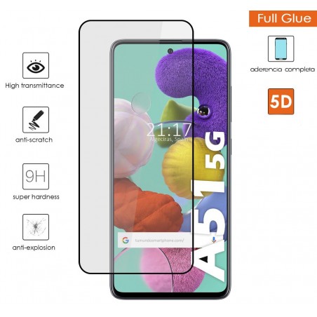 Protector Cristal Templado Completo 5D Full Glue Negro para Samsung Galaxy A51 5G Vidrio