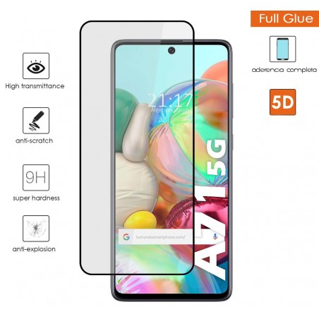 Protector Cristal Templado Completo 5D Full Glue Negro para Samsung Galaxy A71 5G Vidrio