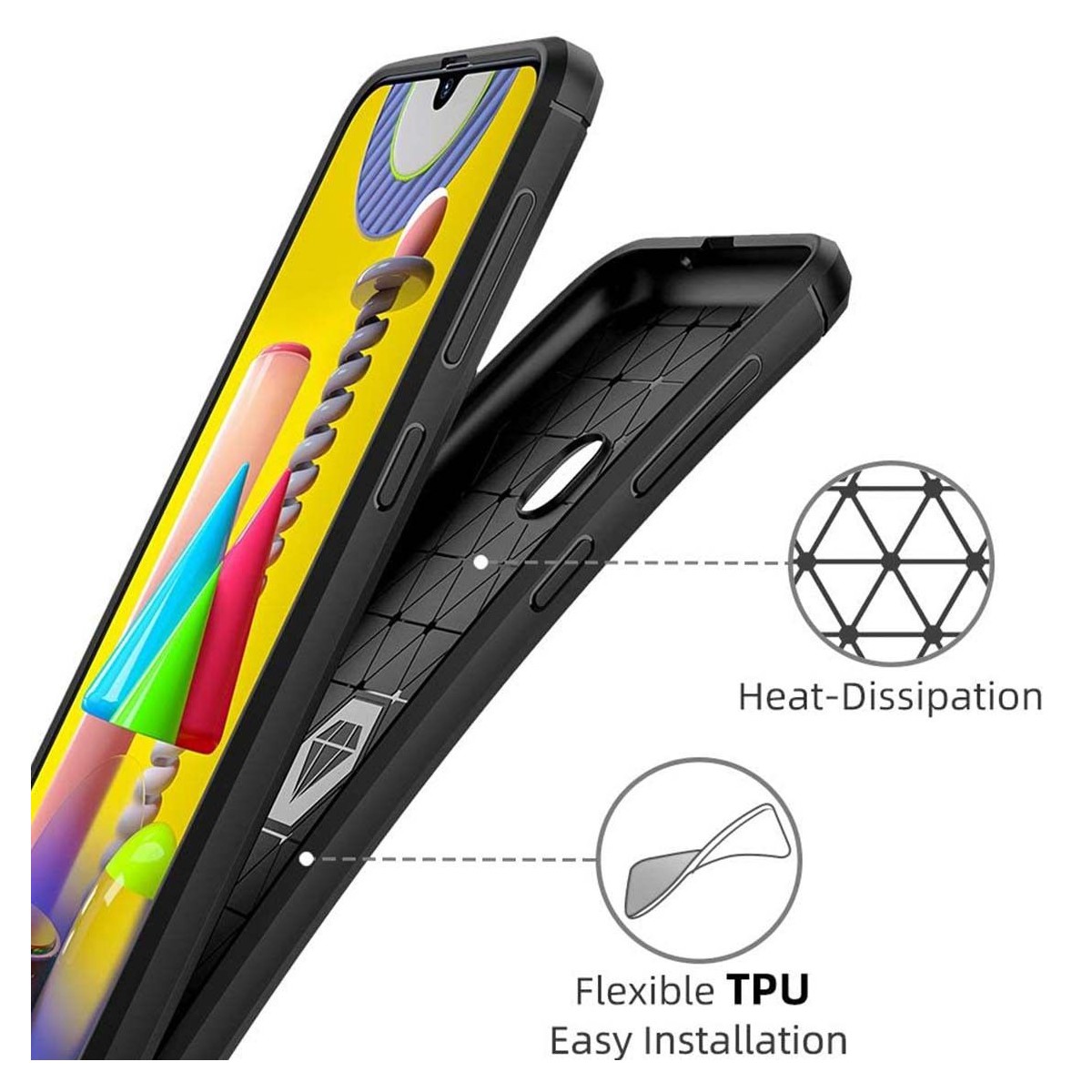 Funda Gel Tpu Tipo Carbon Negra para Samsung Galaxy M31