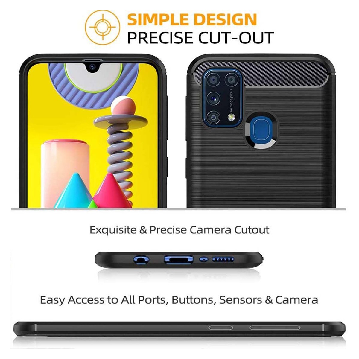 Funda Gel Tpu Tipo Carbon Negra para Samsung Galaxy M31