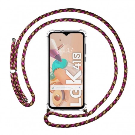 Funda Colgante Transparente para Lg K41s con Cordon Rosa / Dorado