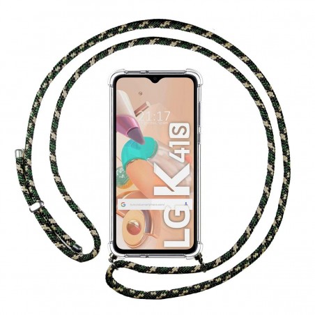 Funda Colgante Transparente para Lg K41s con Cordon Verde / Dorado