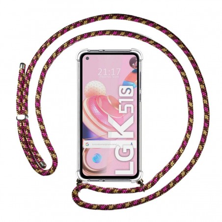 Funda Colgante Transparente para Lg K51s con Cordon Rosa / Dorado