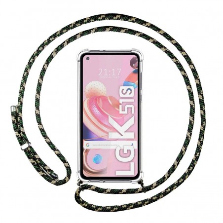 Funda Colgante Transparente para Lg K51s con Cordon Verde / Dorado