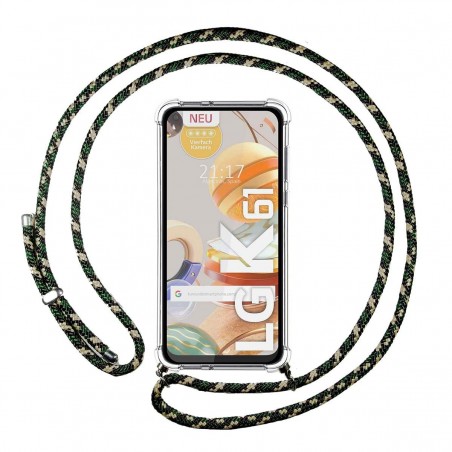 Funda Colgante Transparente para Lg K61 con Cordon Verde / Dorado
