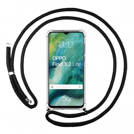 Funda Colgante Transparente para Oppo Find X2 Lite con Cordon Negro
