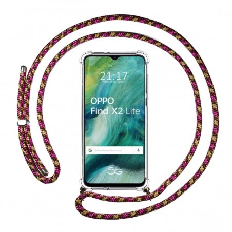 Funda Colgante Transparente para Oppo Find X2 Lite con Cordon Rosa / Dorado
