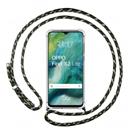 Funda Colgante Transparente para Oppo Find X2 Lite con Cordon Verde / Dorado