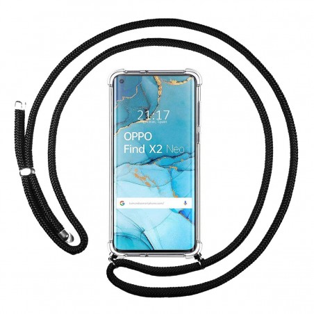 Funda Colgante Transparente para Oppo Find X2 Neo con Cordon Negro