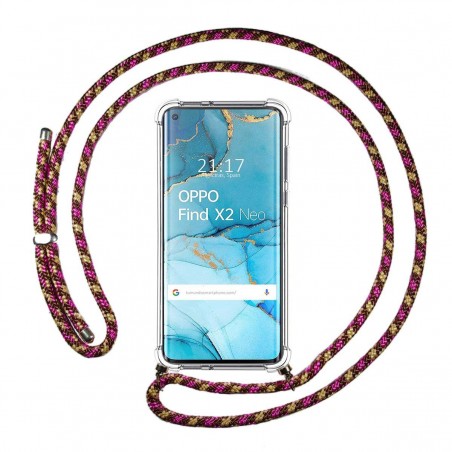 Funda Colgante Transparente para Oppo Find X2 Neo con Cordon Rosa / Dorado