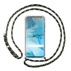 Funda Colgante Transparente para Oppo Find X2 Neo con Cordon Verde / Dorado