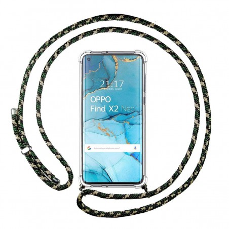 Funda Colgante Transparente para Oppo Find X2 Neo con Cordon Verde / Dorado