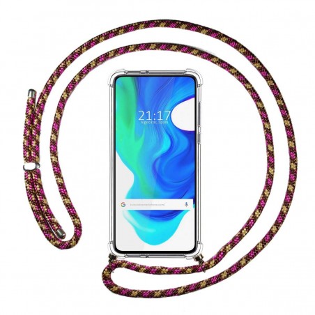 Funda Colgante Transparente para Xiaomi POCO F2 Pro con Cordon Rosa / Dorado