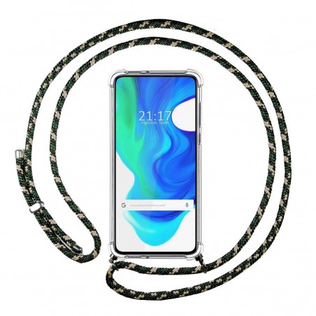 Funda Colgante Transparente para Xiaomi POCO F2 Pro con Cordon Verde / Dorado