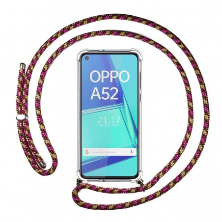 Funda Colgante Transparente para Oppo A52 / A72 con Cordon Rosa / Dorado