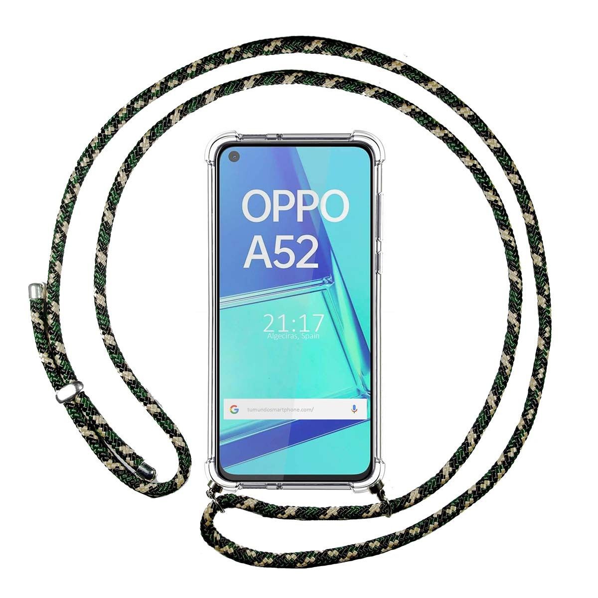 Funda Colgante Transparente para Oppo A52 / A72 con Cordon Verde / Dorado