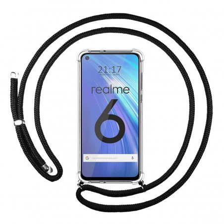 Funda Colgante Transparente para Realme 6 con Cordon Negro
