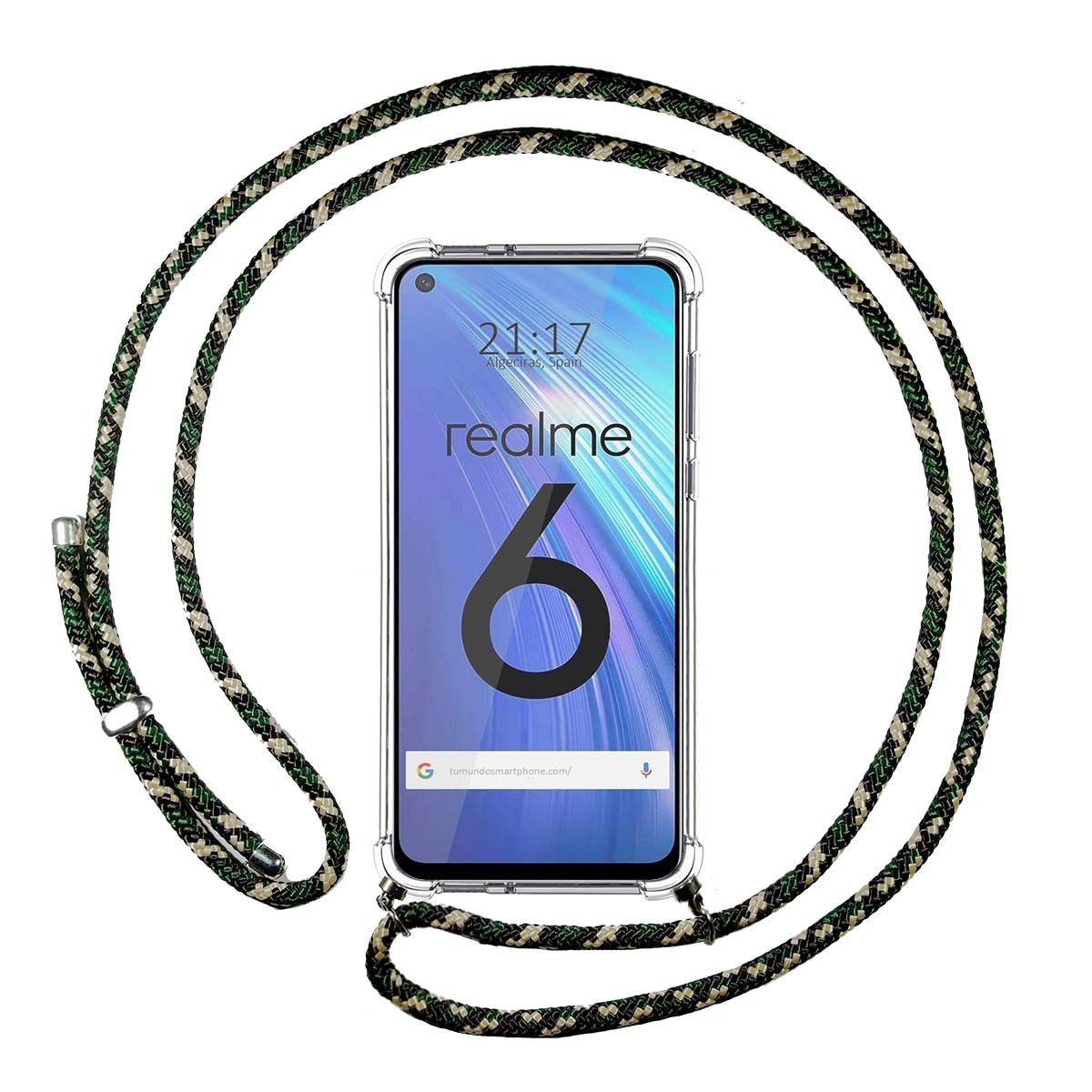 Funda Colgante Transparente para Realme 6 con Cordon Verde / Dorado