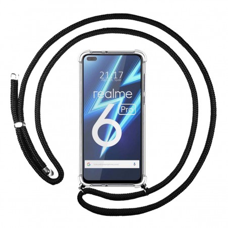 Funda Colgante Transparente para Realme 6 Pro con Cordon Negro