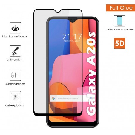 Protector Cristal Templado Completo 5D Full Glue Negro para Samsung Galaxy A20s