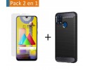Pack 2 En 1 Funda Gel Tipo Carbono + Protector Cristal Templado para Samsung Galaxy M31