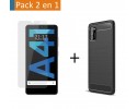 Pack 2 En 1 Funda Gel Tipo Carbono + Protector Cristal Templado para Samsung Galaxy A41