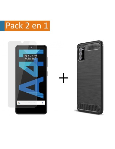 Pack 2 En 1 Funda Gel Tipo Carbono + Protector Cristal Templado para Samsung Galaxy A41