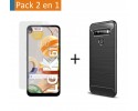 Pack 2 En 1 Funda Gel Tipo Carbono + Protector Cristal Templado para Lg K61