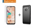 Pack 2 En 1 Funda Gel Tipo Carbono + Protector Cristal Templado para Lg K41s