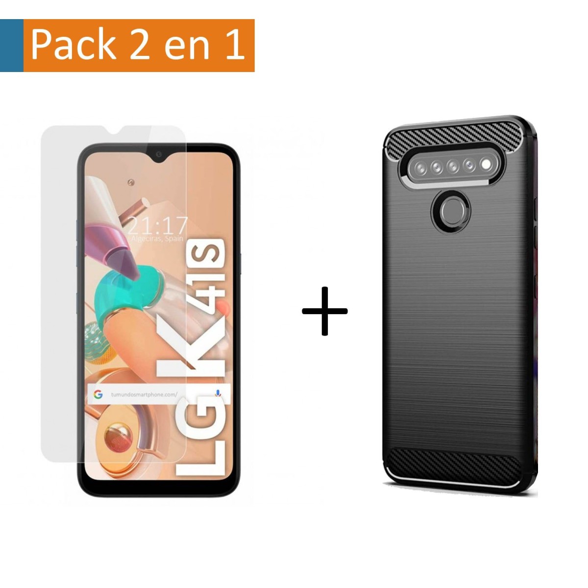 Pack 2 En 1 Funda Gel Tipo Carbono + Protector Cristal Templado para Lg K41s