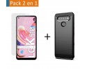 Pack 2 En 1 Funda Gel Tipo Carbono + Protector Cristal Templado para Lg K51s