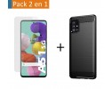 Pack 2 En 1 Funda Gel Tipo Carbono + Protector Cristal Templado para Samsung Galaxy A51 5G