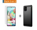 Pack 2 En 1 Funda Gel Tipo Carbono + Protector Cristal Templado para Samsung Galaxy A71 5G
