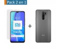 Pack 2 En 1 Funda Gel Transparente + Protector Cristal Templado para Xiaomi Redmi 9