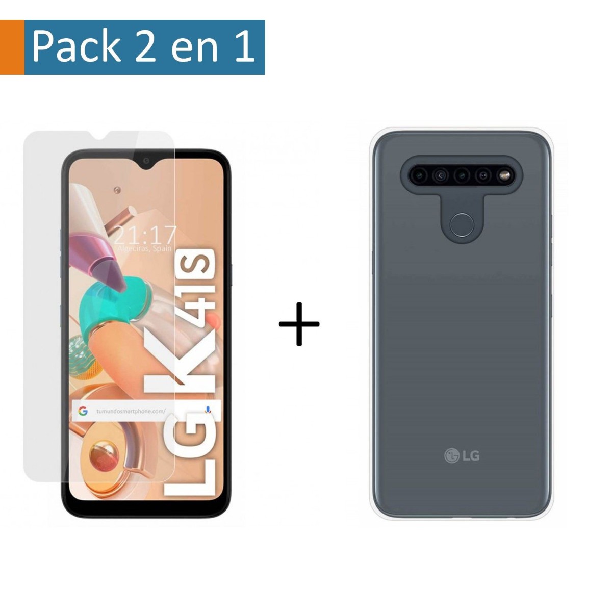 Pack 2 En 1 Funda Gel Transparente + Protector Cristal Templado para Lg K41s