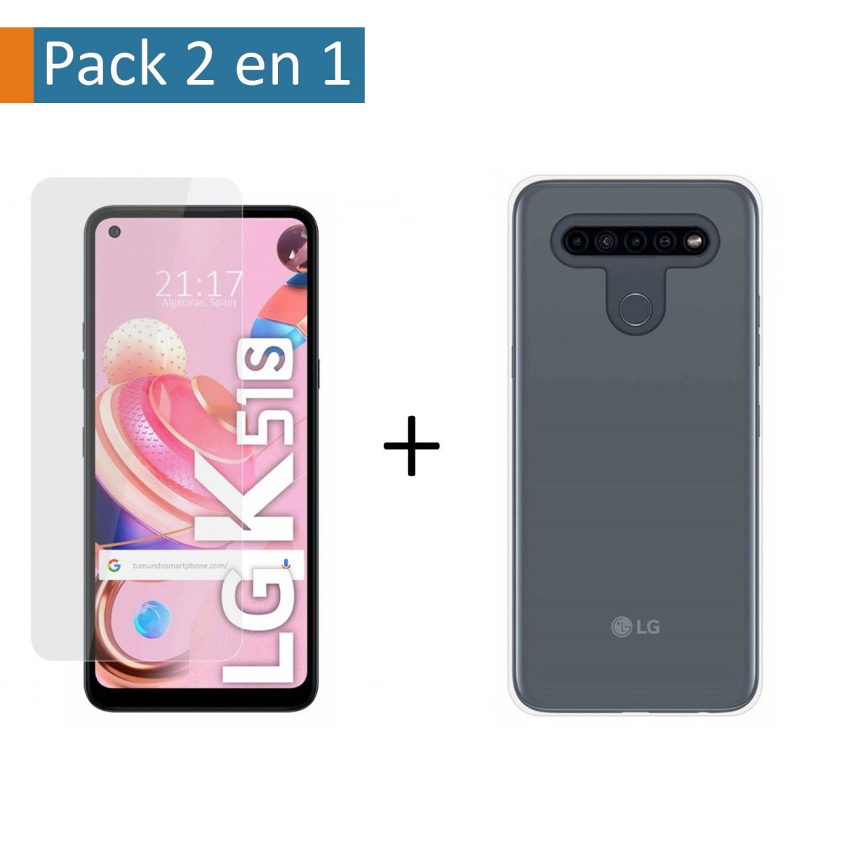 Pack 2 En 1 Funda Gel Transparente + Protector Cristal Templado para Lg K51s