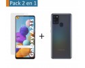 Pack 2 En 1 Funda Gel Transparente + Protector Cristal Templado para Samsung Galaxy A21s