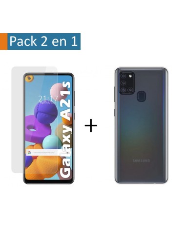 Pack 2 En 1 Funda Gel Transparente + Protector Cristal Templado para Samsung Galaxy A21s