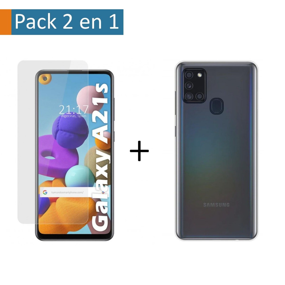 Pack 2 En 1 Funda Gel Transparente + Protector Cristal Templado para Samsung Galaxy A21s