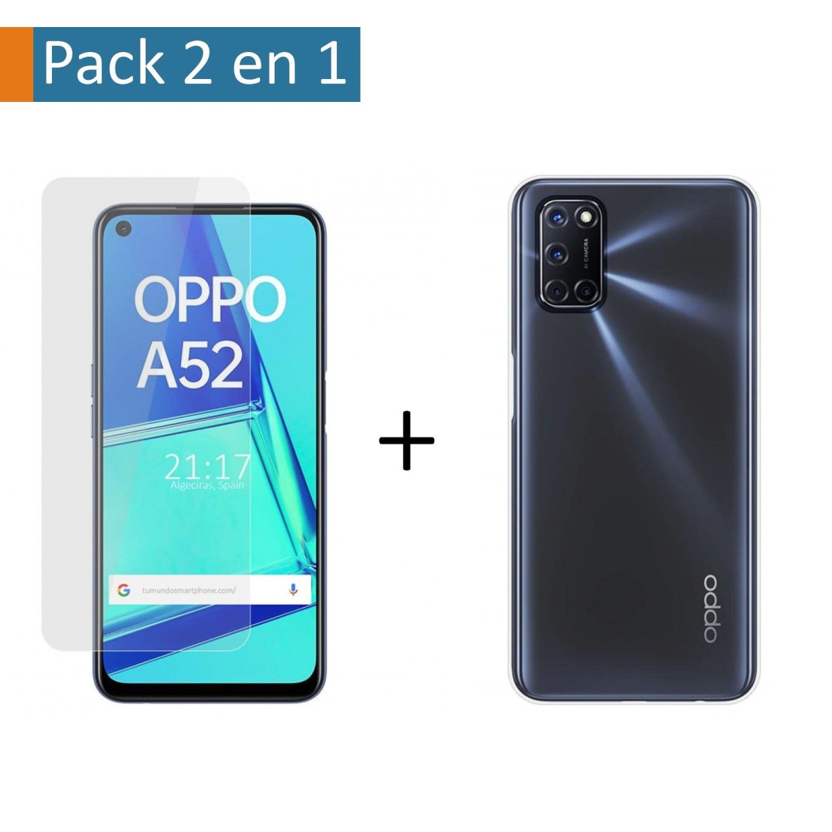 Pack 2 En 1 Funda Gel Transparente + Protector Cristal Templado para Oppo A52 / A72