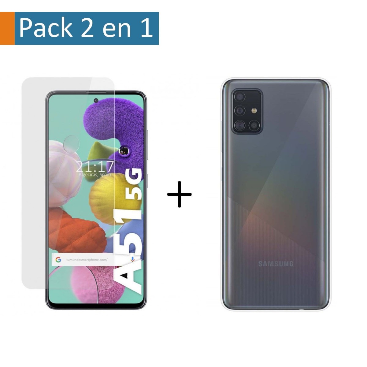 Pack 2 En 1 Funda Gel Transparente + Protector Cristal Templado para Samsung Galaxy A51 5G