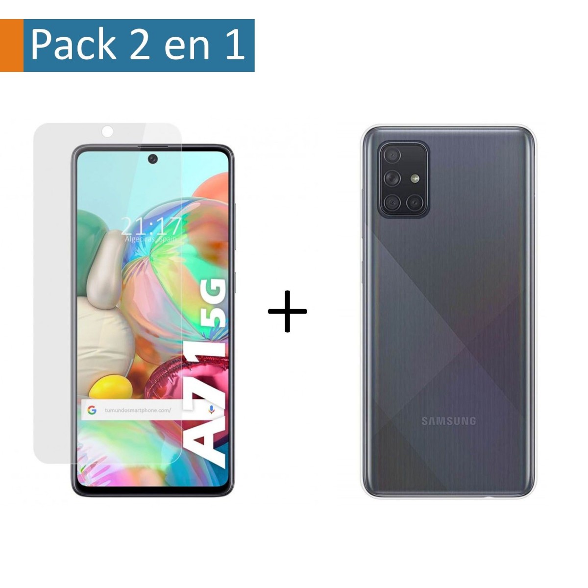 Pack 2 En 1 Funda Gel Transparente + Protector Cristal Templado para Samsung Galaxy A71 5G