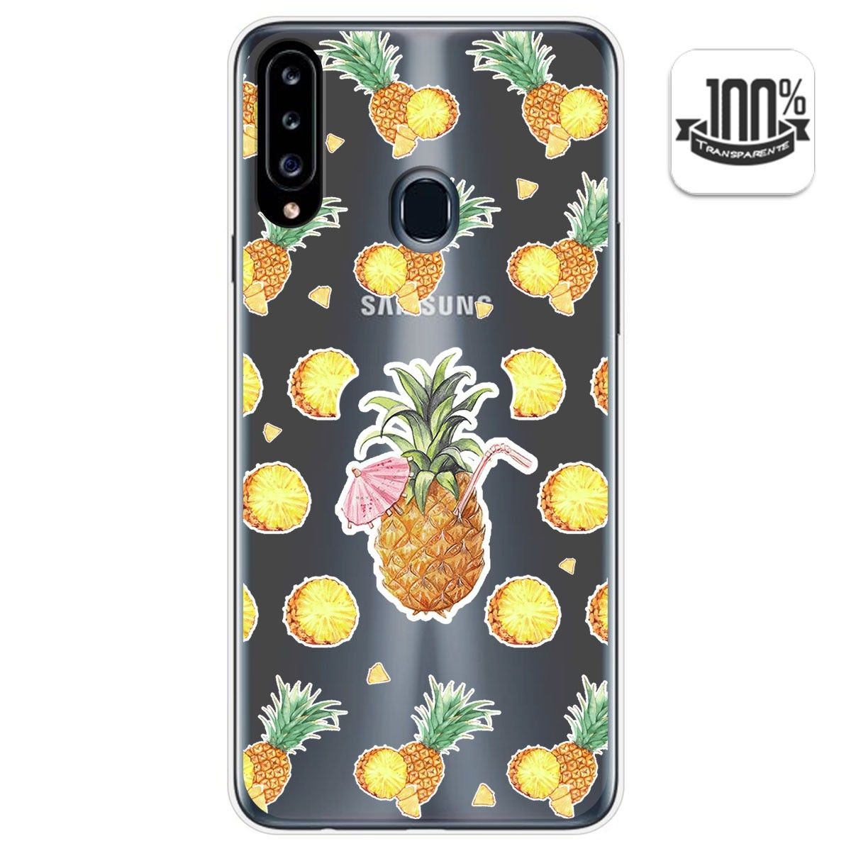 Funda Gel Transparente para Samsung Galaxy A20s diseño Piña Dibujos