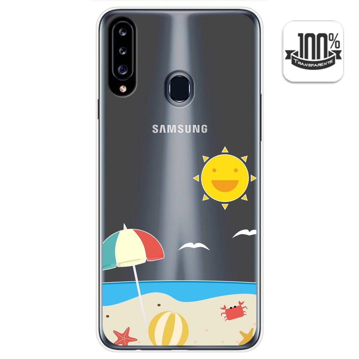 Funda Gel Transparente para Samsung Galaxy A20s diseño Playa Dibujos
