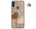 Funda Gel Tpu para Samsung Galaxy A11 / M11 diseño Corazones Madera Dibujos