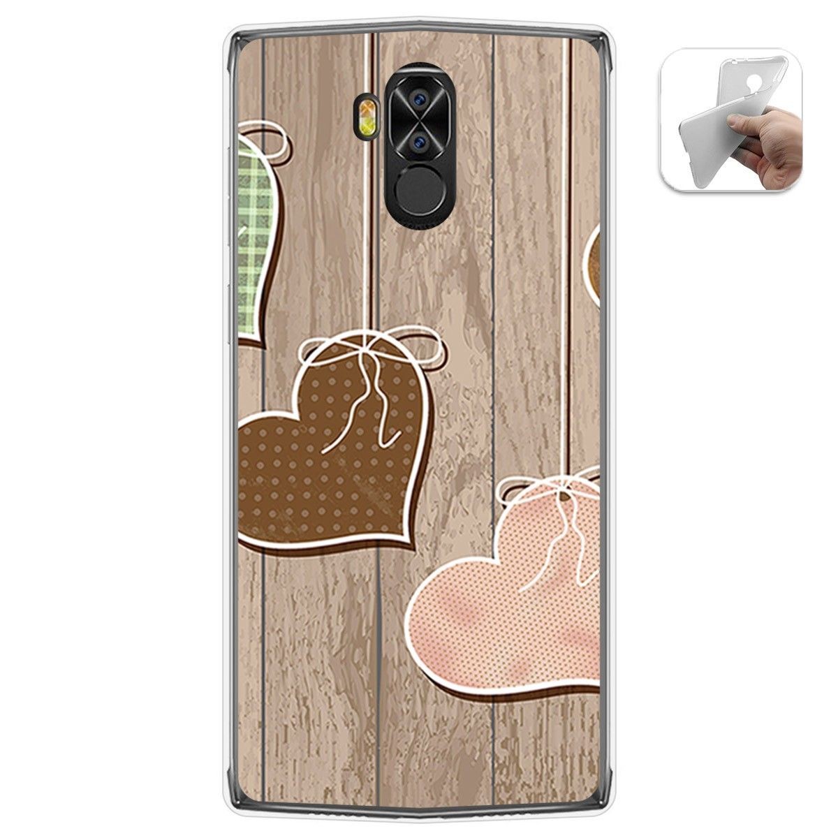 Funda Gel Tpu para Doogee N100 diseño Corazones Madera Dibujos