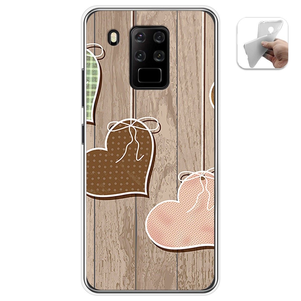 Funda Gel Tpu para Oukitel C18 Pro diseño Corazones Madera Dibujos