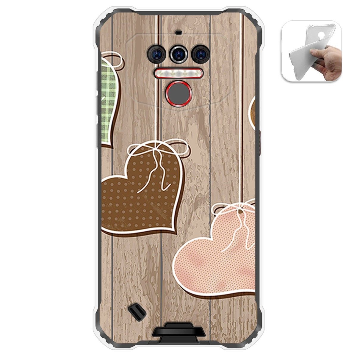 Funda Gel Tpu para Oukitel Wp5 diseño Corazones Madera Dibujos