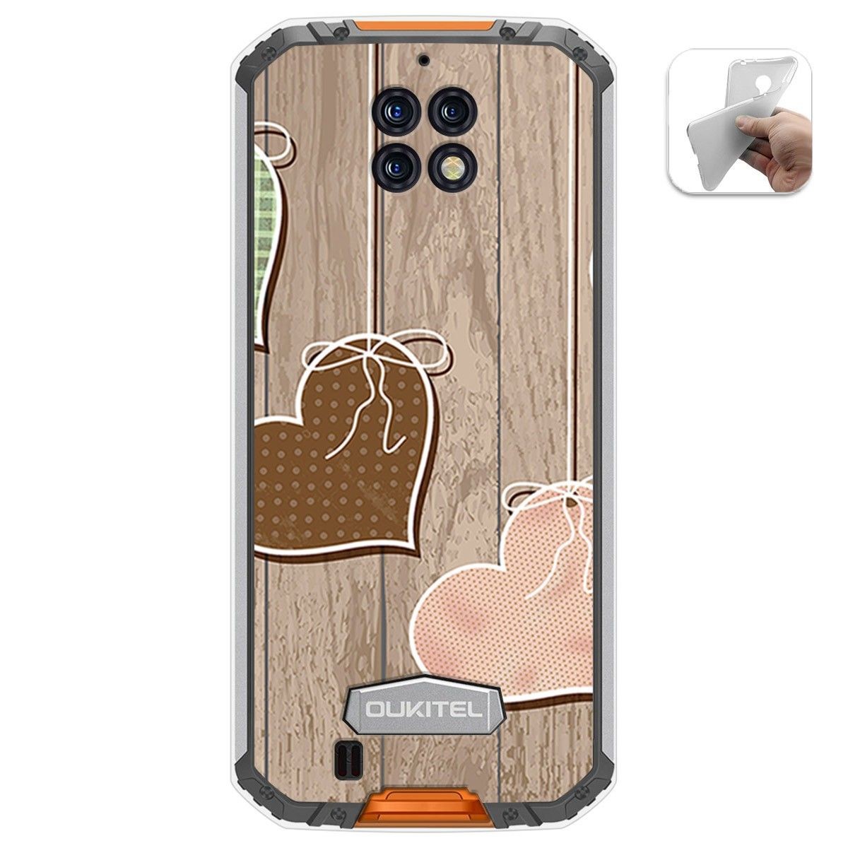 Funda Gel Tpu para Oukitel Wp6 diseño Corazones Madera Dibujos