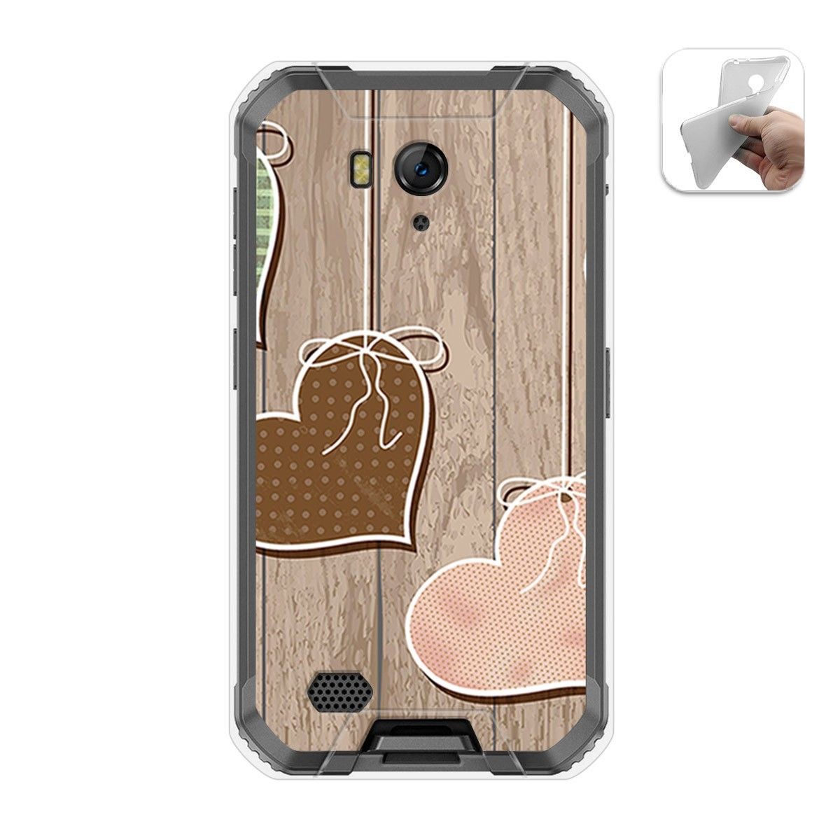 Funda Gel Tpu para Ulefone Armor X6 diseño Corazones Madera Dibujos